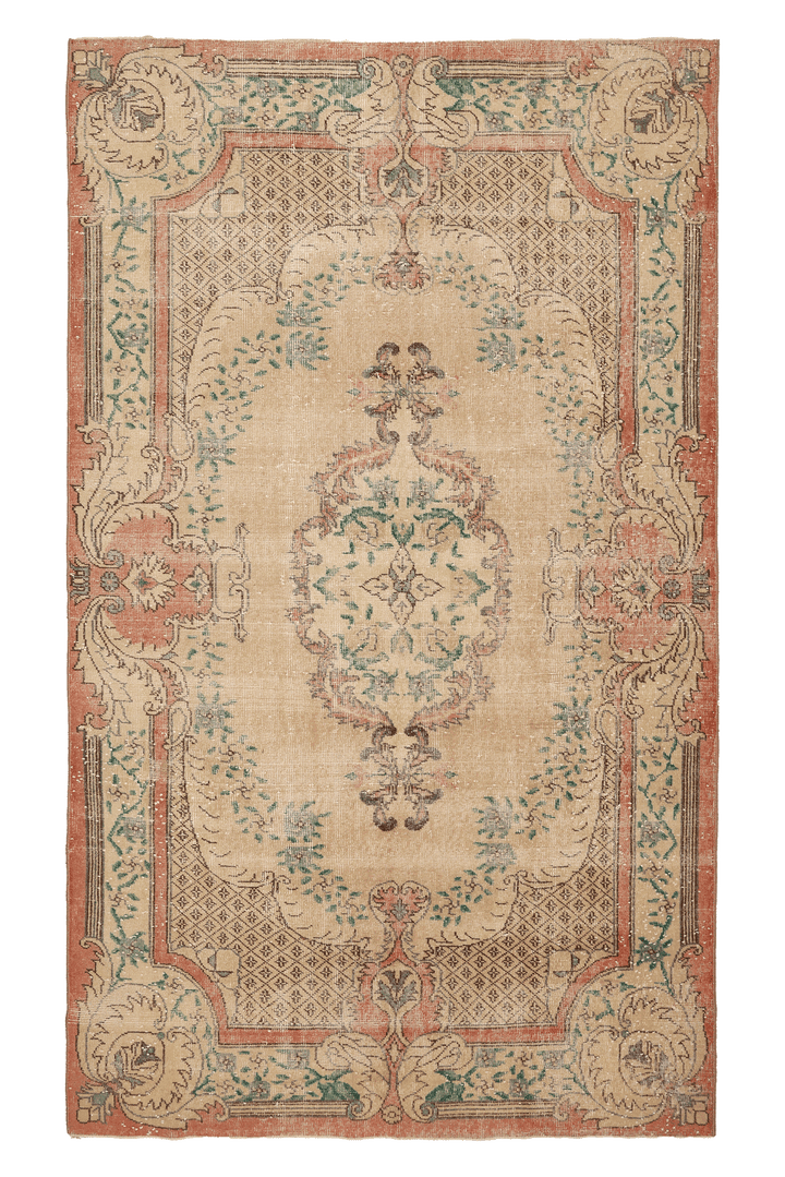 Vintage Isparta Turkish Area Rug 6x10 ft — Beige & Brown Floral