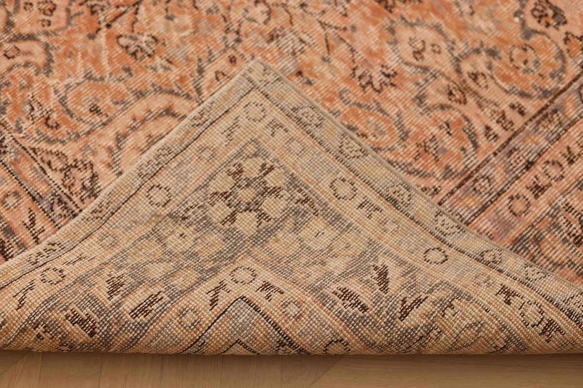 Vintage Isparta Turkish Area Rug 6x9 ft — Beige & Brown Floral