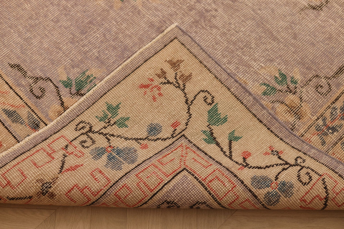 Vintage Isparta Turkish Area Rug 6x10 ft — Gray & Beige Floral