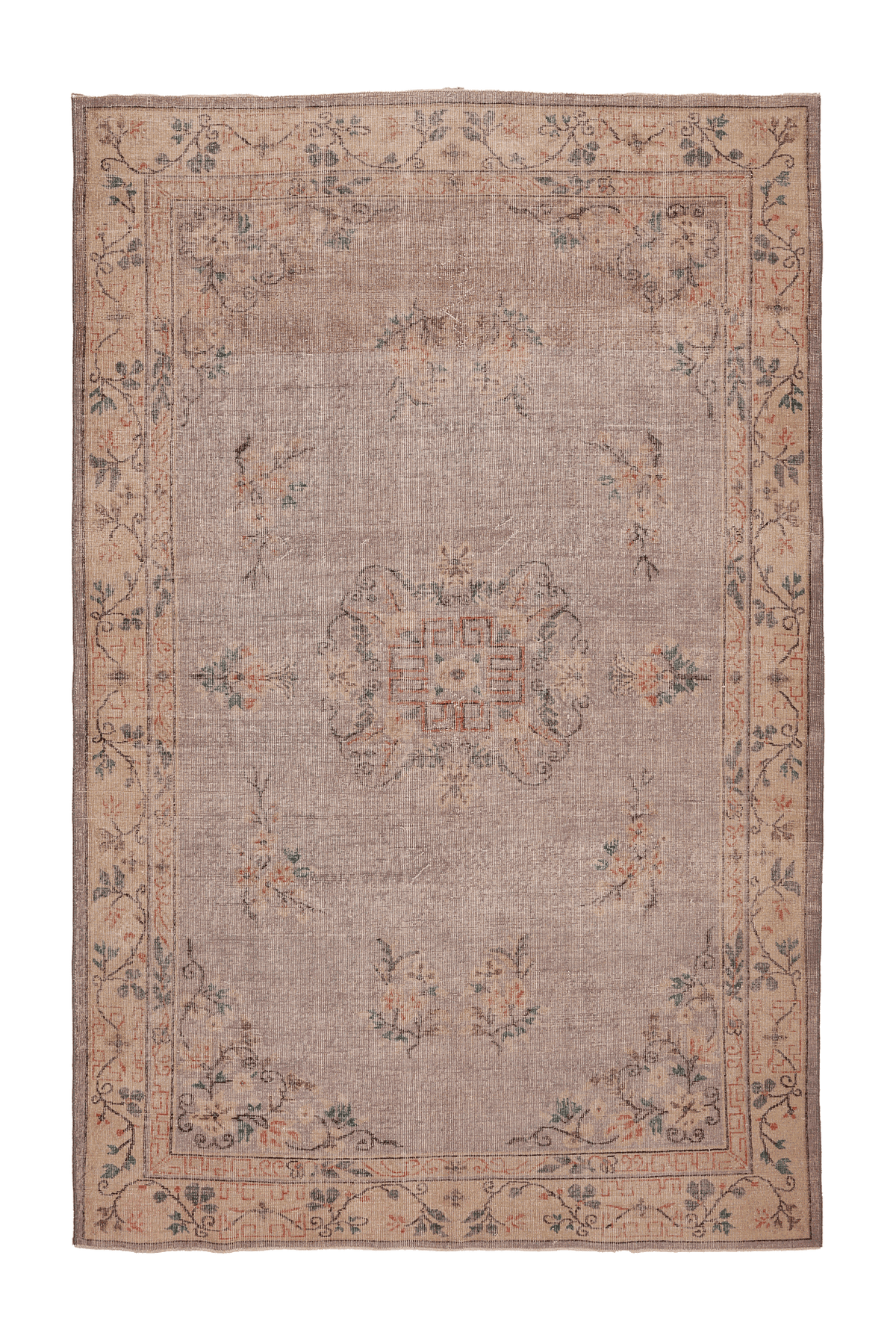 Vintage Isparta Turkish Area Rug 6x10 ft — Gray & Beige Floral