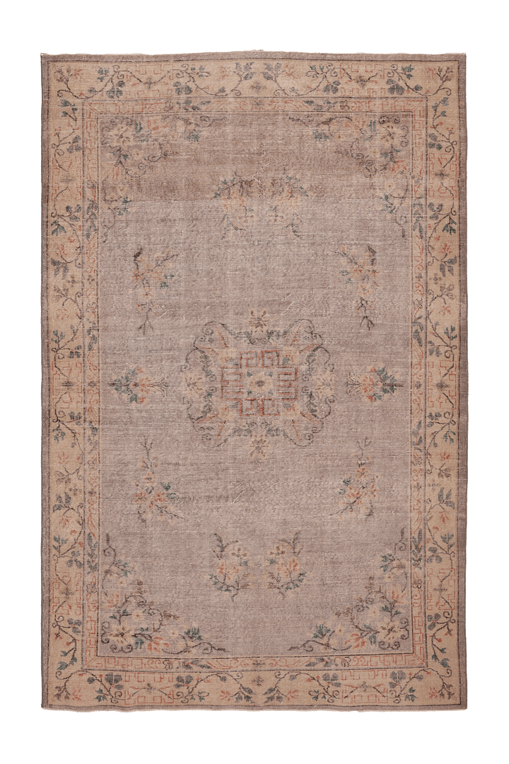 Vintage Isparta Turkish Area Rug 6x10 ft — Gray & Beige Floral
