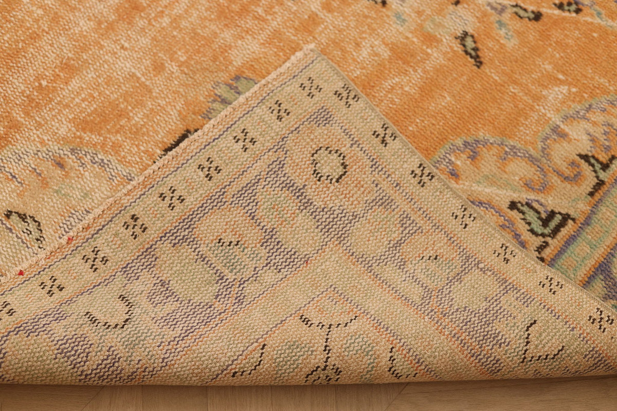 Vintage Manisa Turkish Area Rug 6x10 ft — Orange & Beige Floral