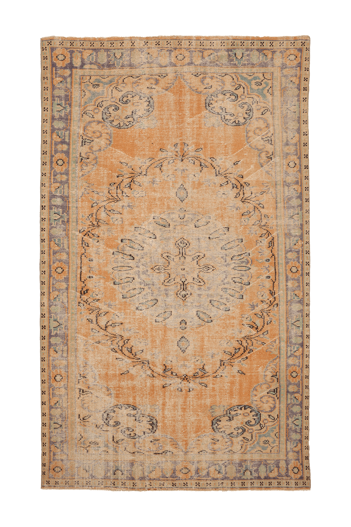 Vintage Manisa Turkish Area Rug 6x10 ft — Orange & Beige Floral