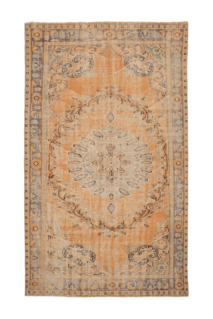 Vintage Manisa Turkish Area Rug 6x10 ft — Orange & Beige Floral