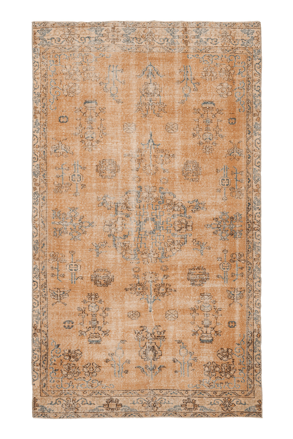 Vintage Isparta Turkish Area Rug 5x9 ft — Orange & Beige Floral