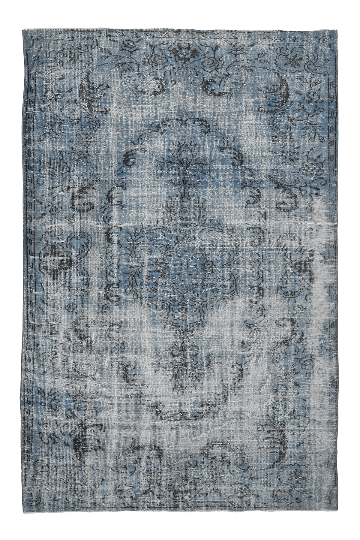 Vintage Isparta Turkish Area Rug 6x10 ft — Blue & Gray Floral