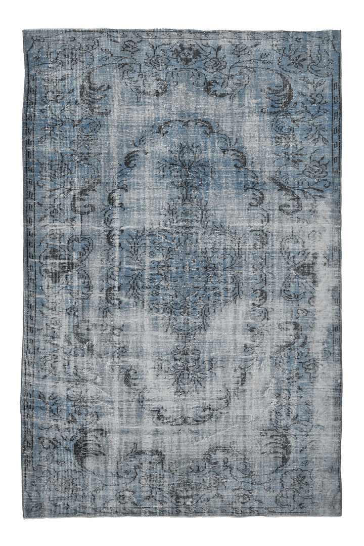 Vintage Isparta Turkish Area Rug 6x10 ft — Blue & Gray Floral