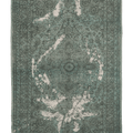 Vintage Isparta Turkish Area Rug 6x9 ft — Green & White Floral