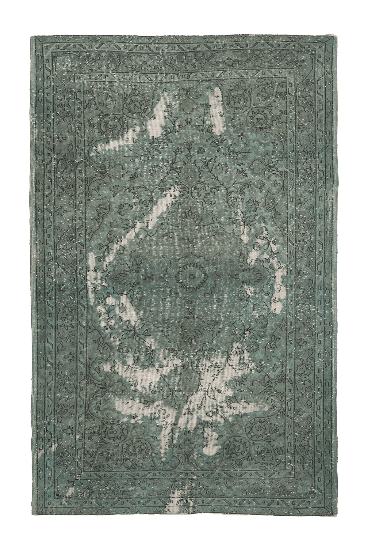 Vintage Isparta Turkish Area Rug 6x9 ft — Green & White Floral