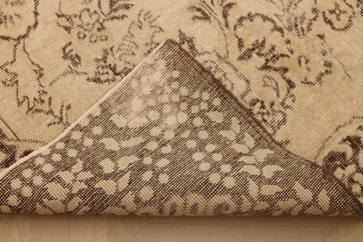 Vintage Isparta Turkish Area Rug 6x9 ft — Beige & Brown Floral