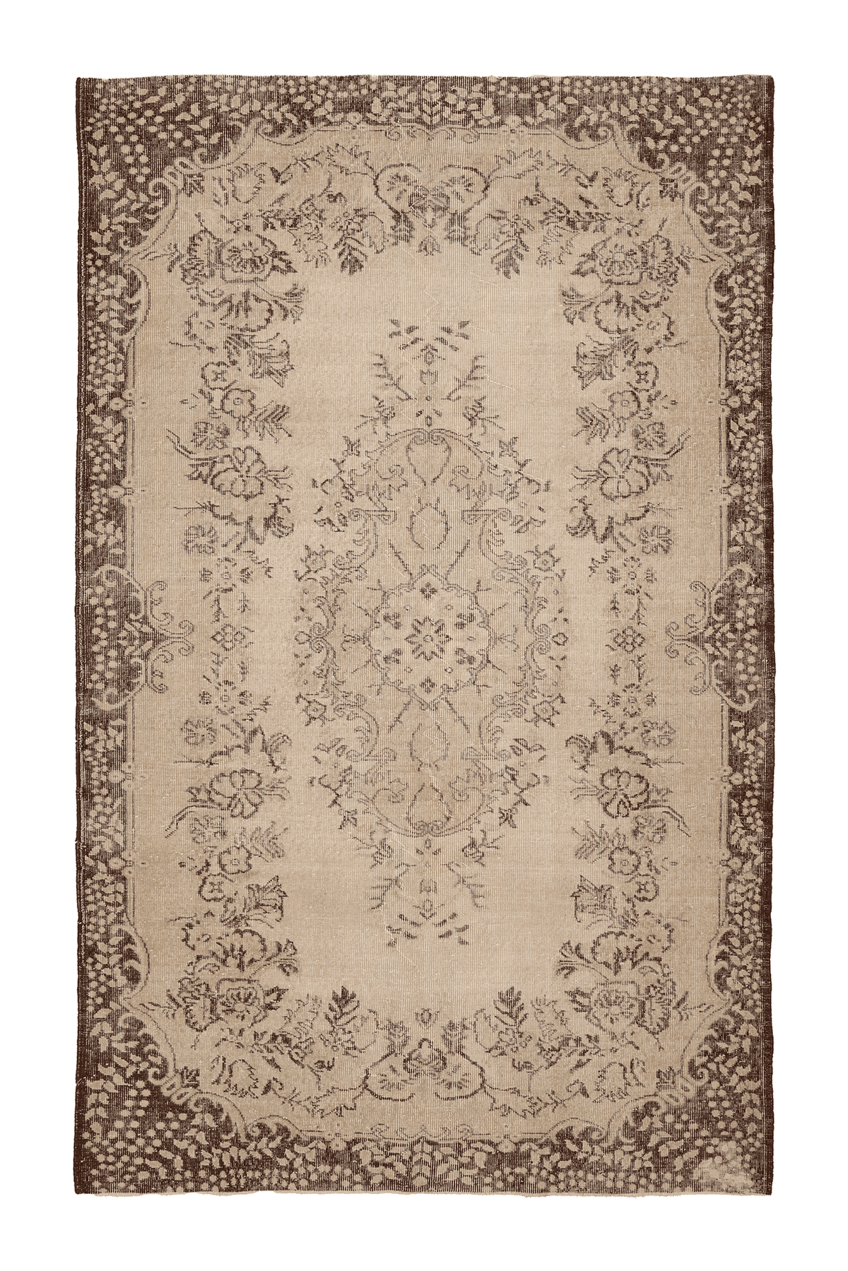 Vintage Isparta Turkish Area Rug 6x9 ft — Beige & Brown Floral