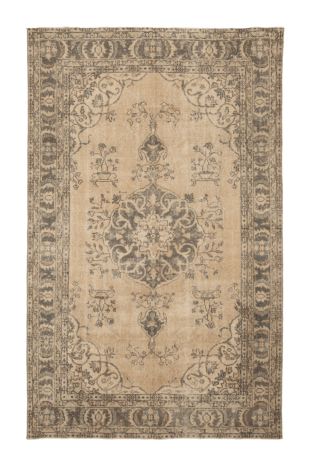 Vintage Isparta Turkish Area Rug 6x10 ft — Beige & Brown Floral