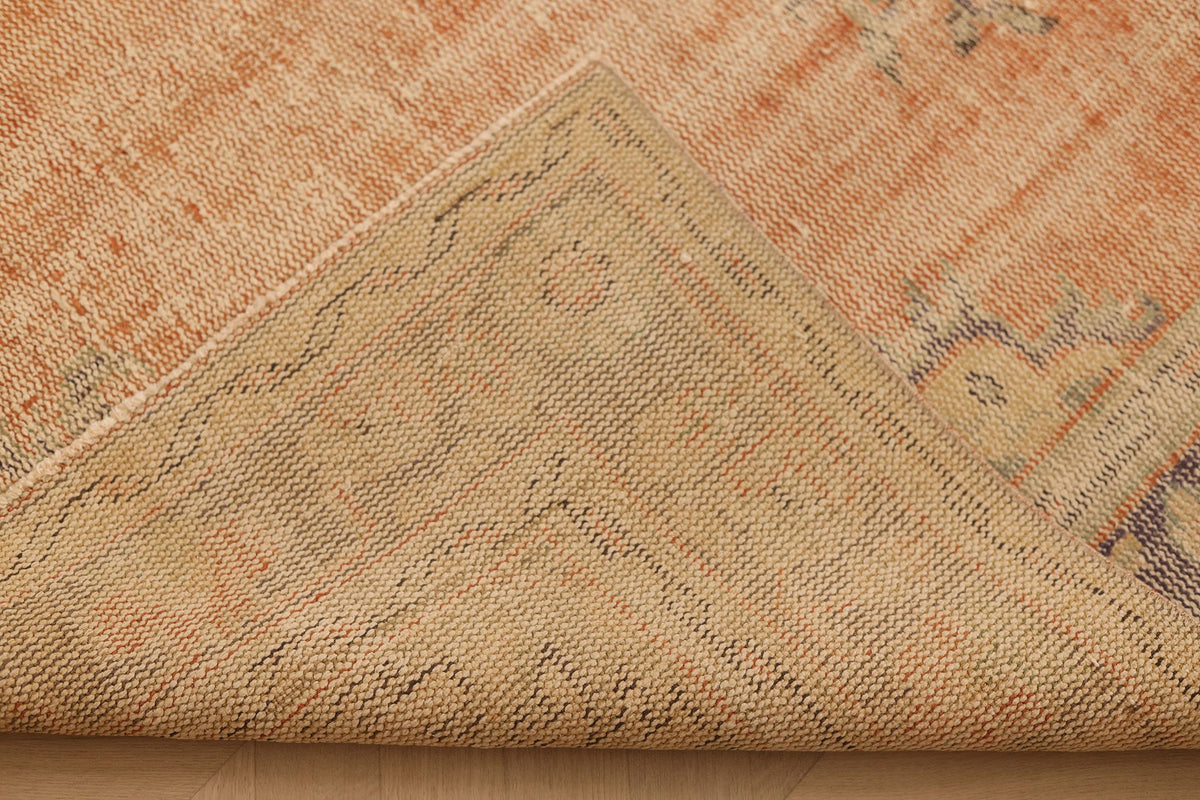 Vintage Manisa Turkish Area Rug 5x9 ft — Orange & Beige Floral