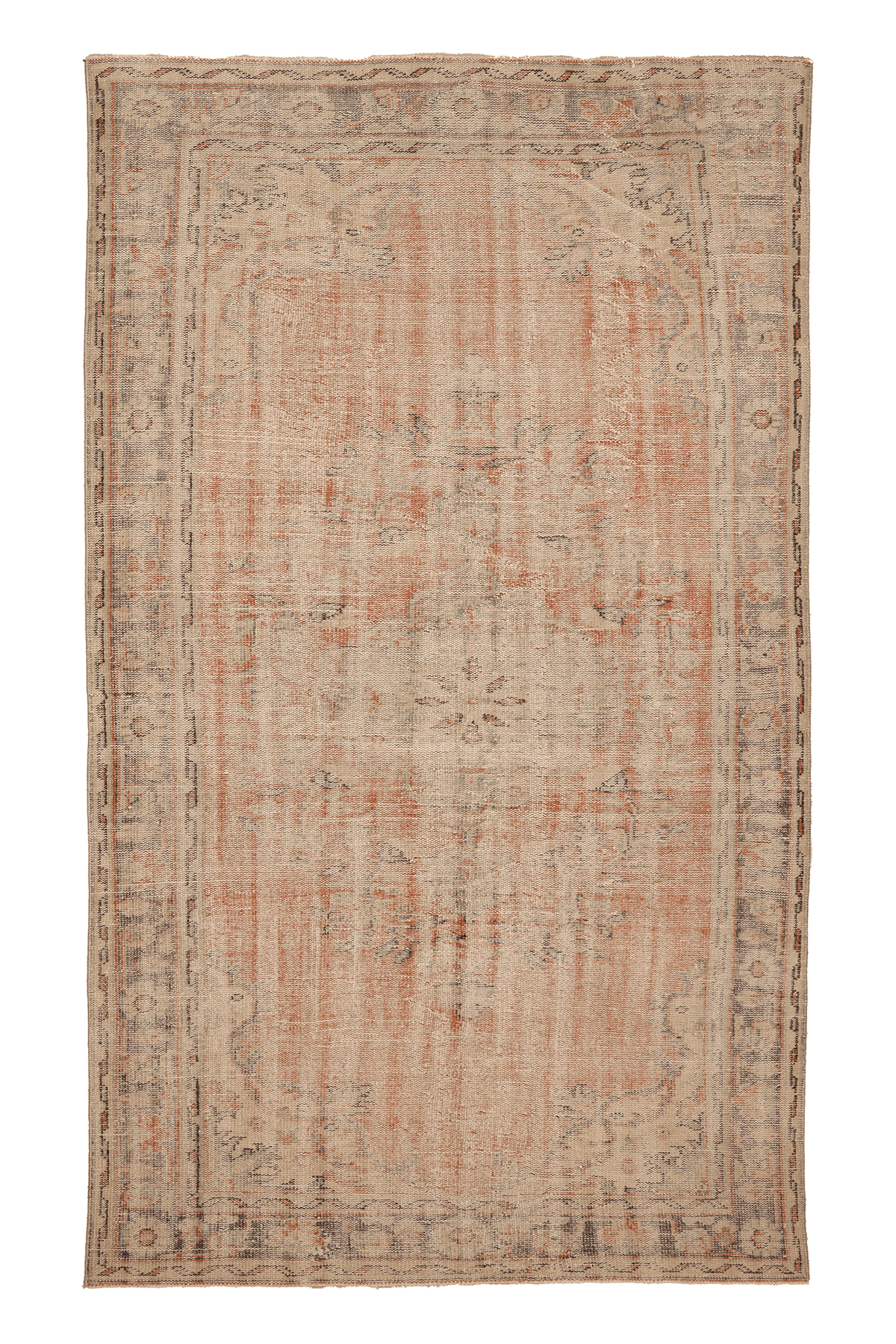 Vintage Manisa Turkish Area Rug 5x9 ft — Orange & Beige Floral