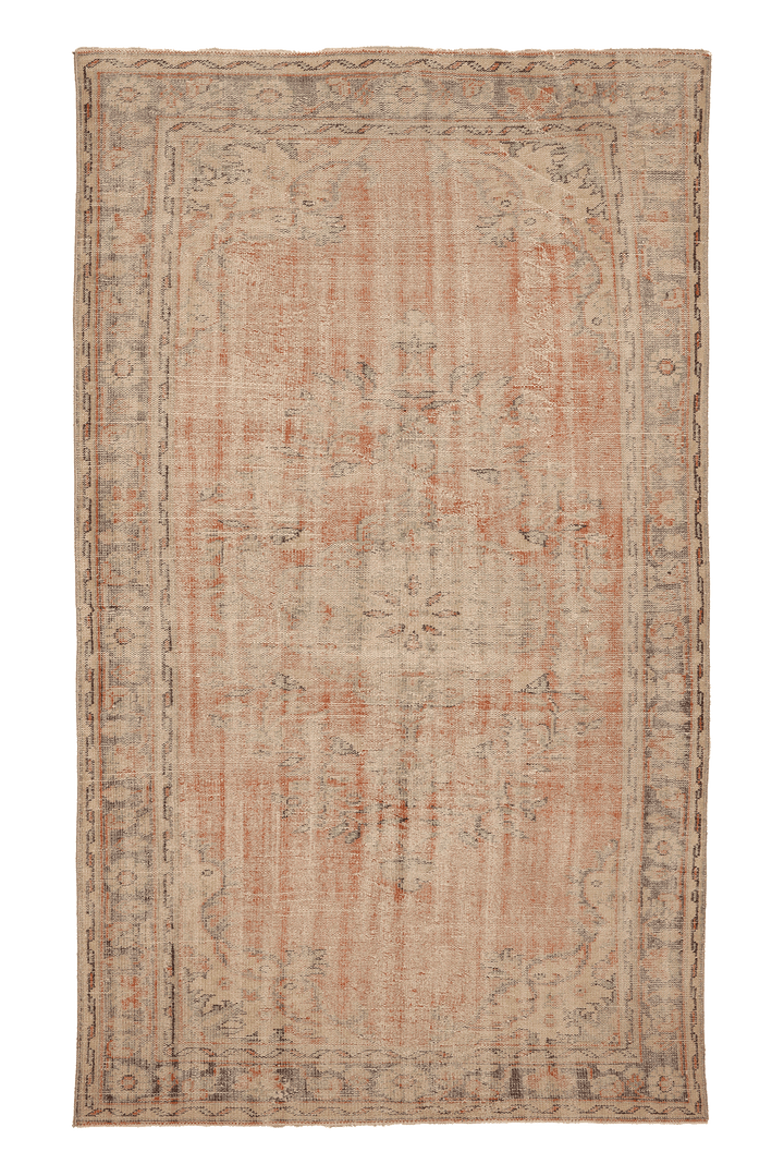Vintage Manisa Turkish Area Rug 5x9 ft — Orange & Beige Floral