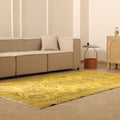 Vintage Isparta Turkish Area Rug 5x9 ft — Yellow & Brown Geometric