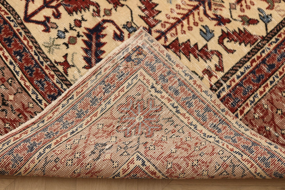Vintage Isparta Turkish Area Rug 5x8 ft — Red & Beige Floral