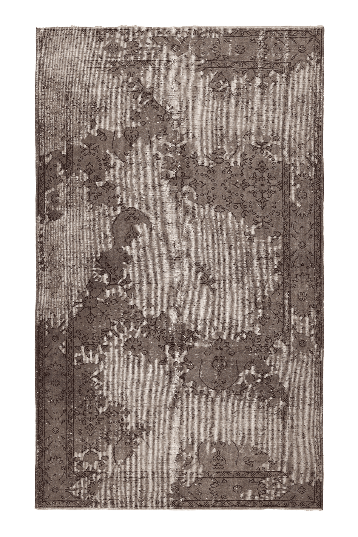 Vintage Isparta Turkish Area Rug 5x9 ft — Gray & Beige Floral
