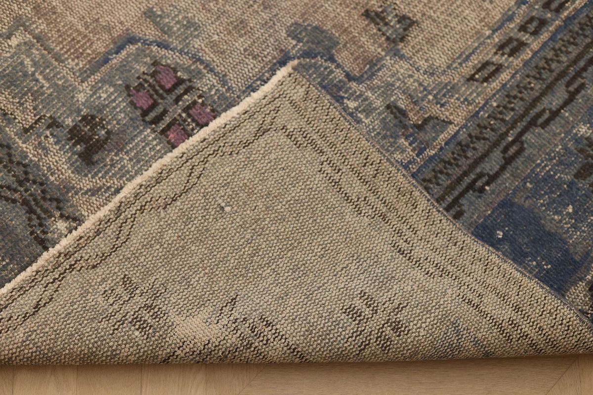 Vintage Manisa Turkish Area Rug 6x9 ft — Beige & Blue Floral