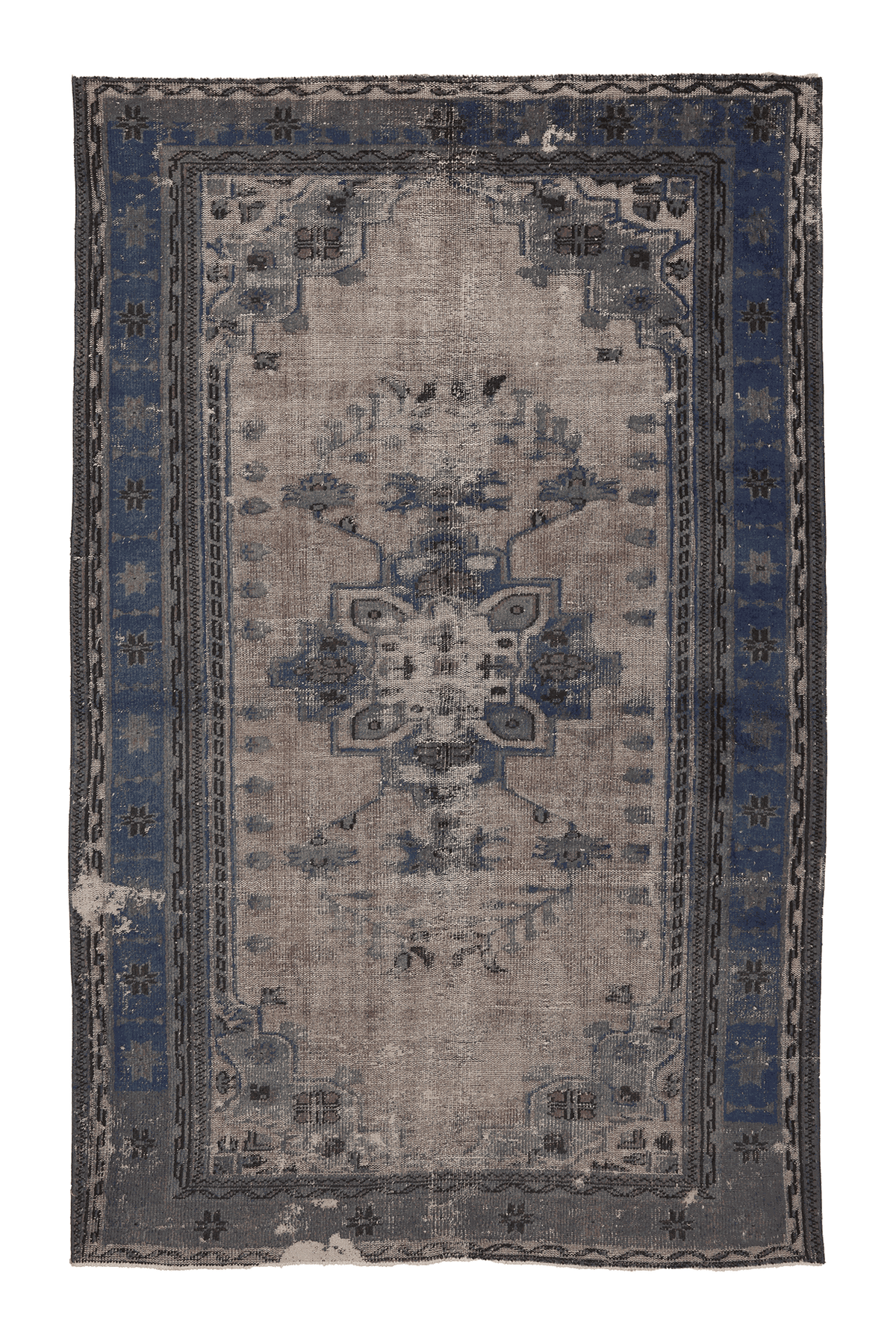 Vintage Manisa Turkish Area Rug 6x9 ft — Beige & Blue Floral