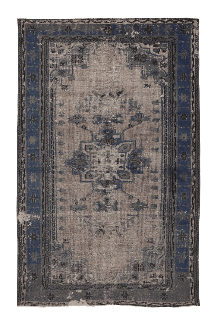 Vintage Manisa Turkish Area Rug 6x9 ft — Beige & Blue Floral