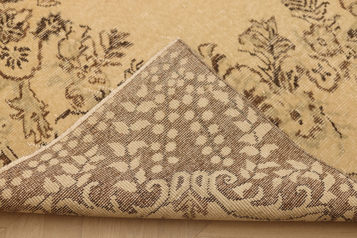 Vintage Isparta Turkish Area Rug 6x9 ft — Beige & Brown Floral