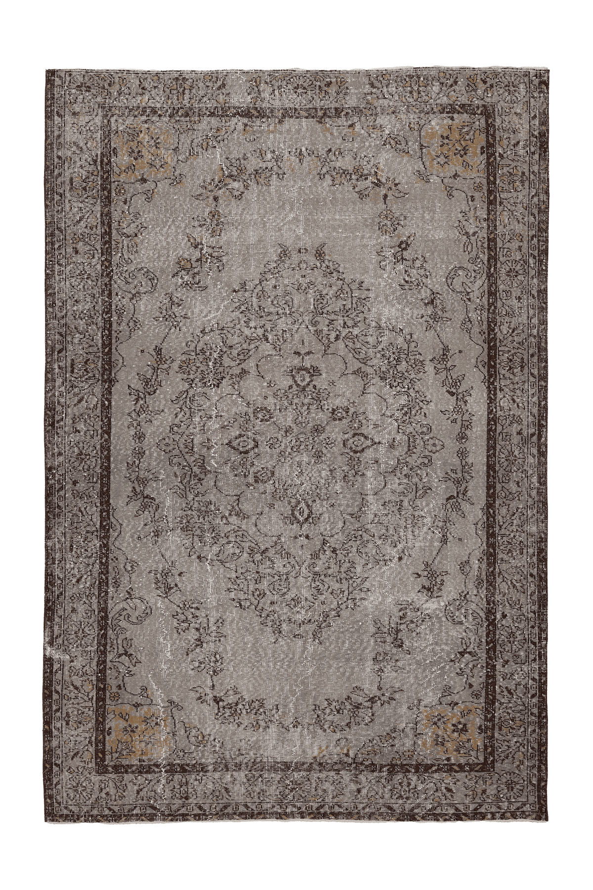 Vintage Isparta Turkish Area Rug 6x9 ft — Gray & Brown Floral