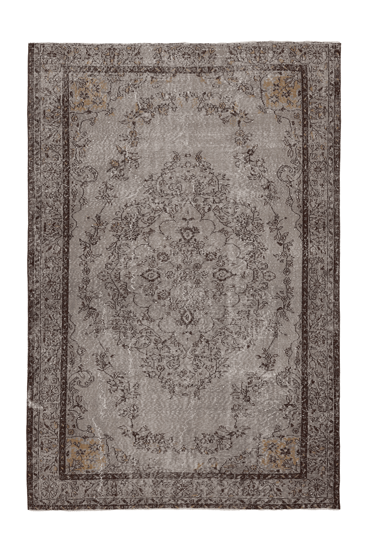 Vintage Isparta Turkish Area Rug 6x9 ft — Gray & Brown Floral