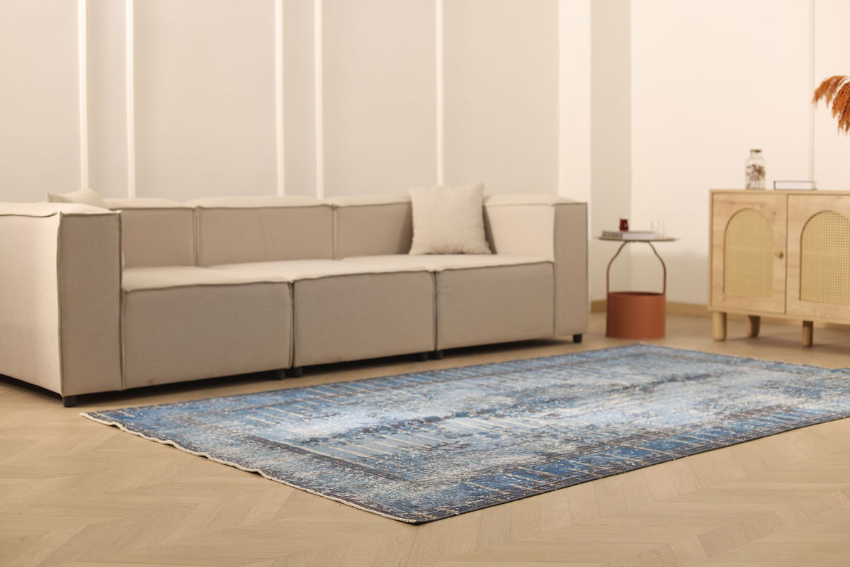 Vintage Isparta Turkish Area Rug 6x9 ft — Blue & Gray Floral
