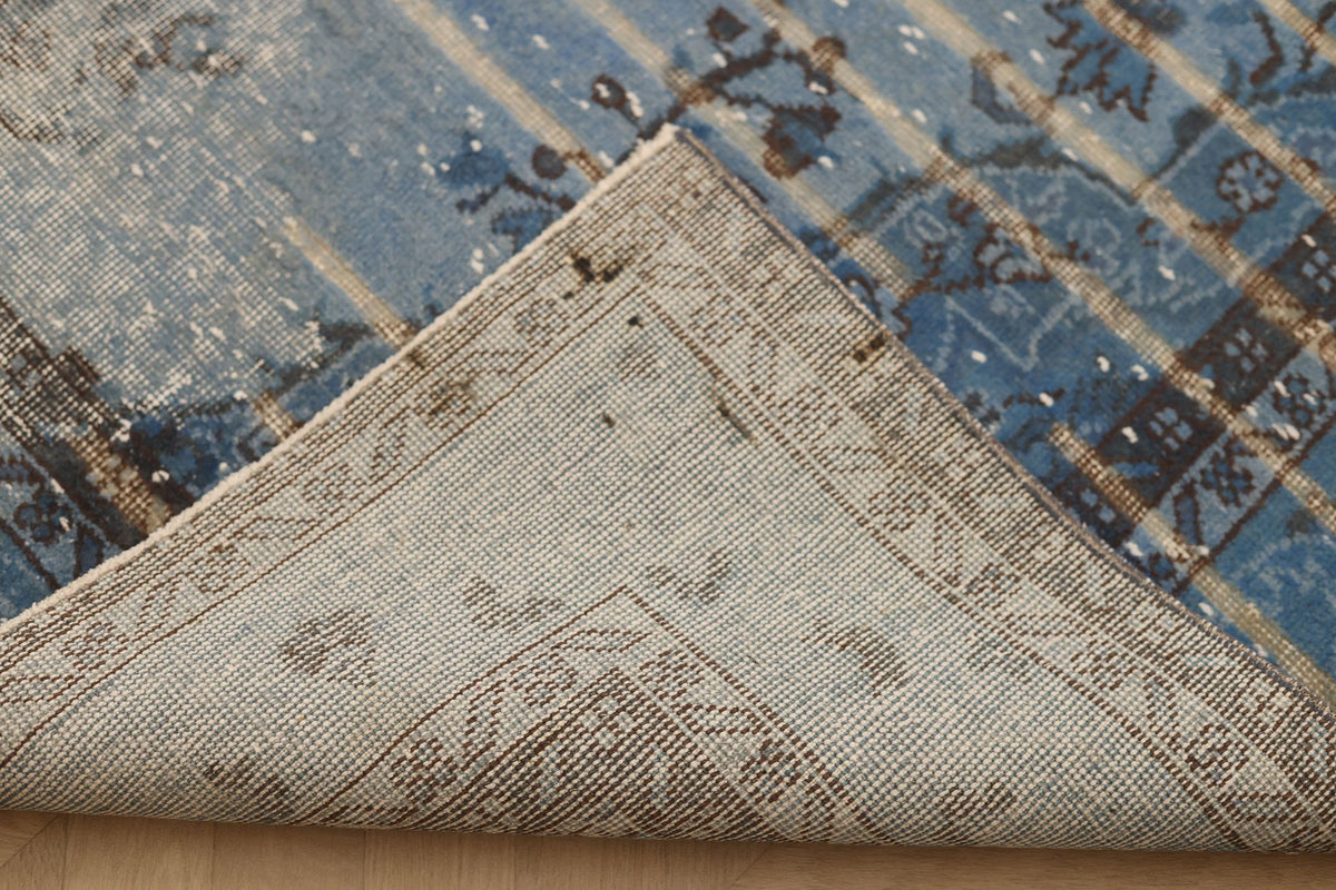 Vintage Isparta Turkish Area Rug 6x9 ft — Blue & Gray Floral