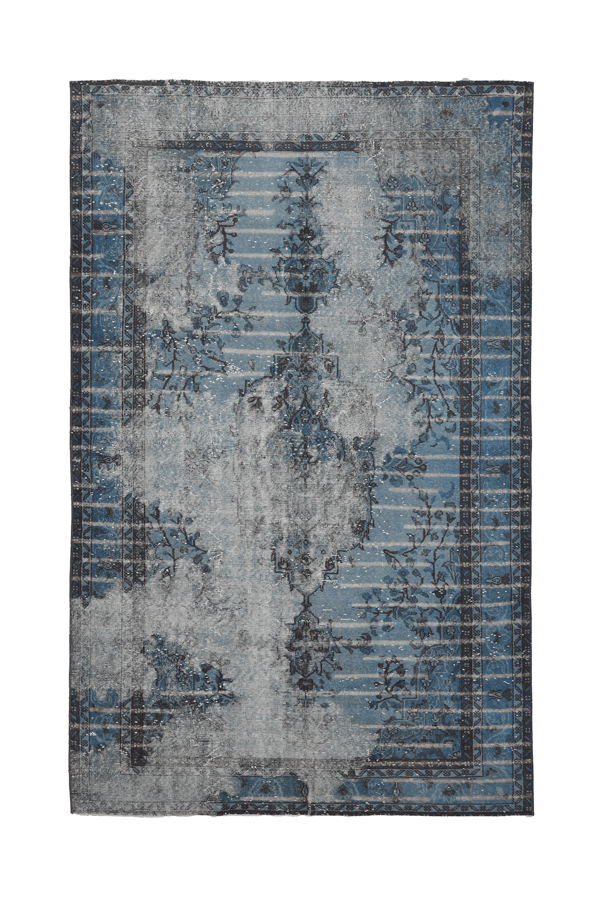 Vintage Isparta Turkish Area Rug 6x9 ft — Blue & Gray Floral