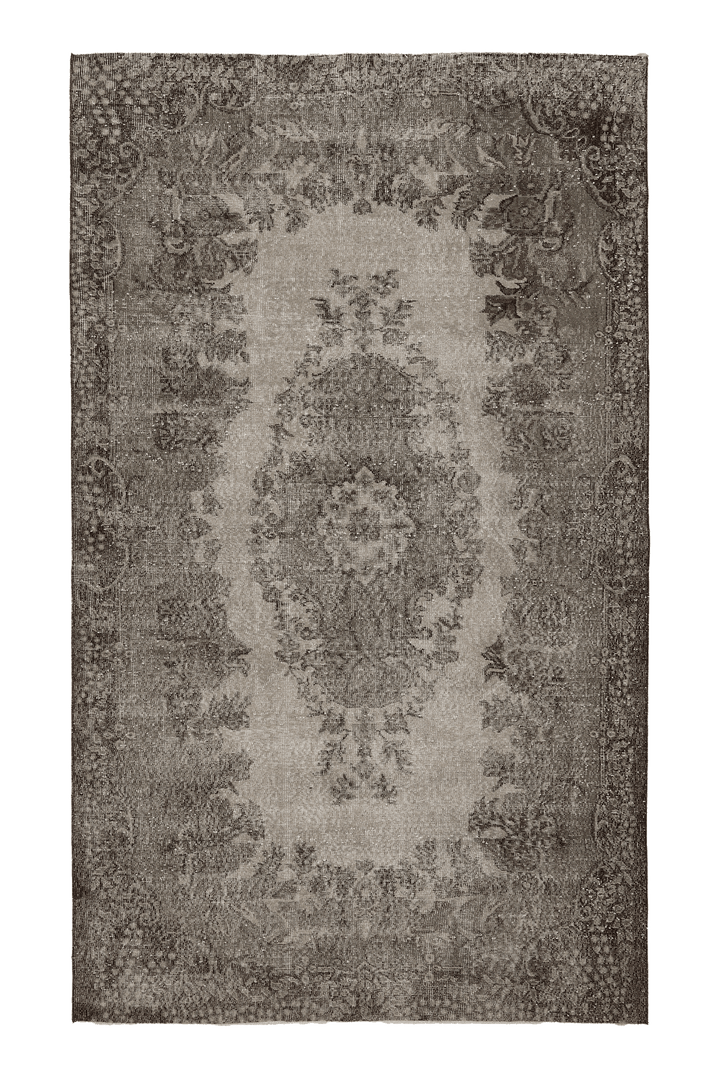 Vintage Isparta Turkish Area Rug 6x9 ft — Gray & Beige Floral
