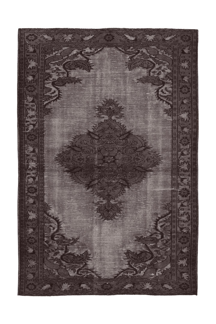 Vintage Isparta Turkish Area Rug 6x9 ft — Gray & Brown Floral