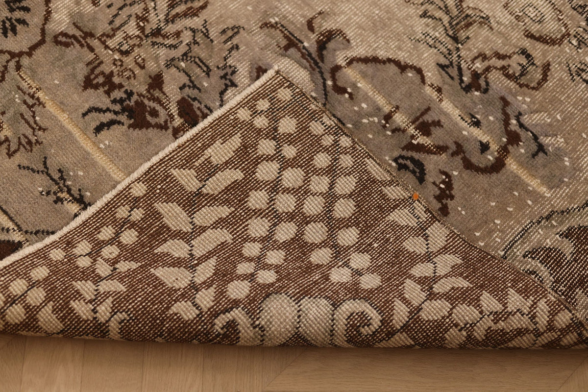 Vintage Isparta Turkish Area Rug 7x10 ft — Gray & Brown Floral