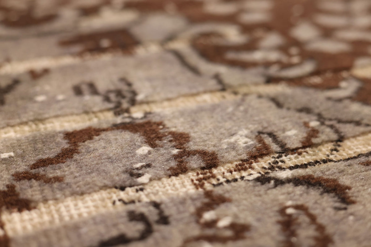 Vintage Isparta Turkish Area Rug 7x10 ft — Gray & Brown Floral