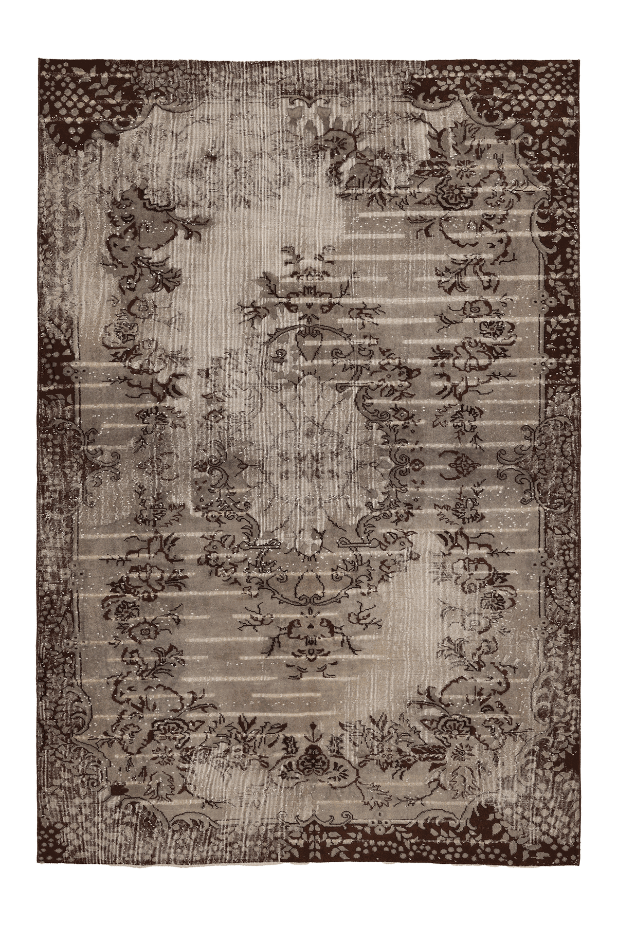 Vintage Isparta Turkish Area Rug 7x10 ft — Gray & Brown Floral