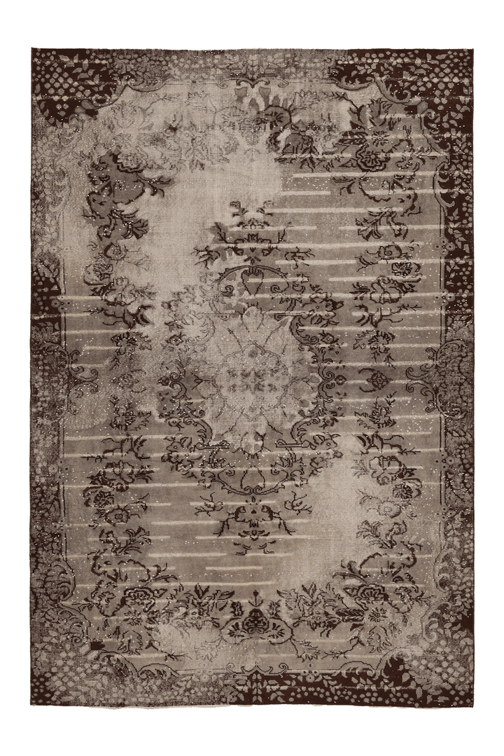 Vintage Isparta Turkish Area Rug 7x10 ft — Gray & Brown Floral