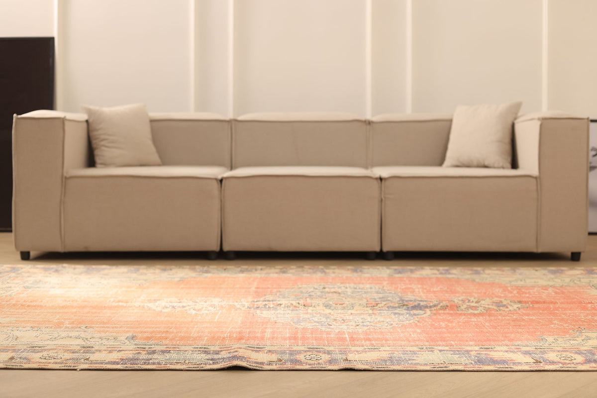 Vintage Manisa Turkish Area Rug 6x10 ft — Orange & Blue Floral