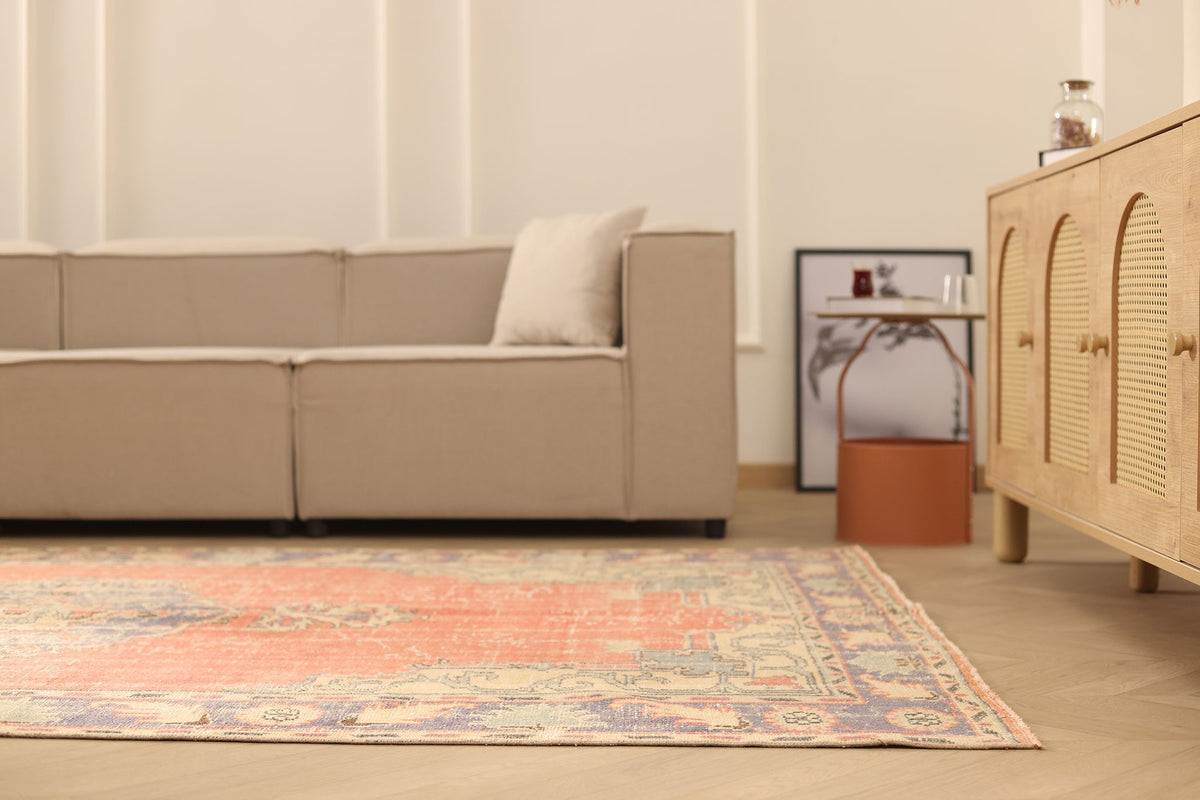 Vintage Manisa Turkish Area Rug 6x10 ft — Orange & Blue Floral