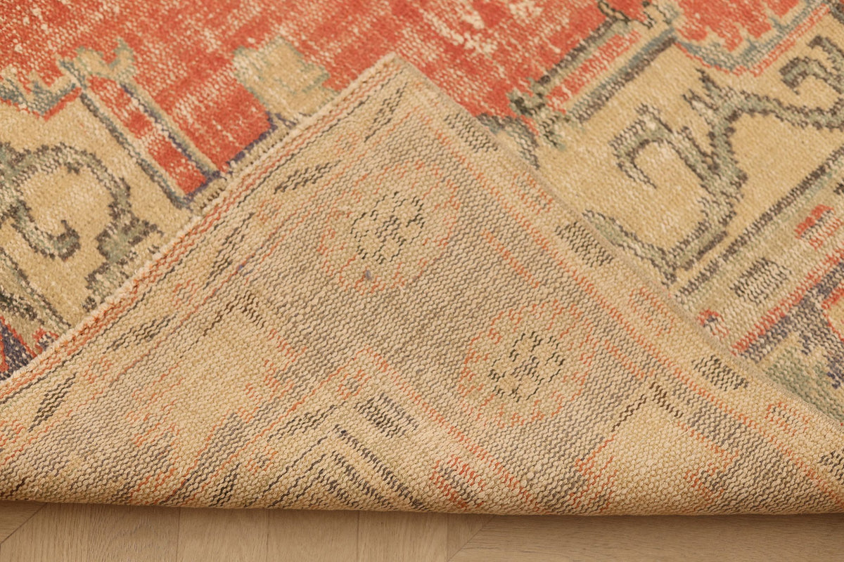 Vintage Manisa Turkish Area Rug 6x10 ft — Orange & Blue Floral