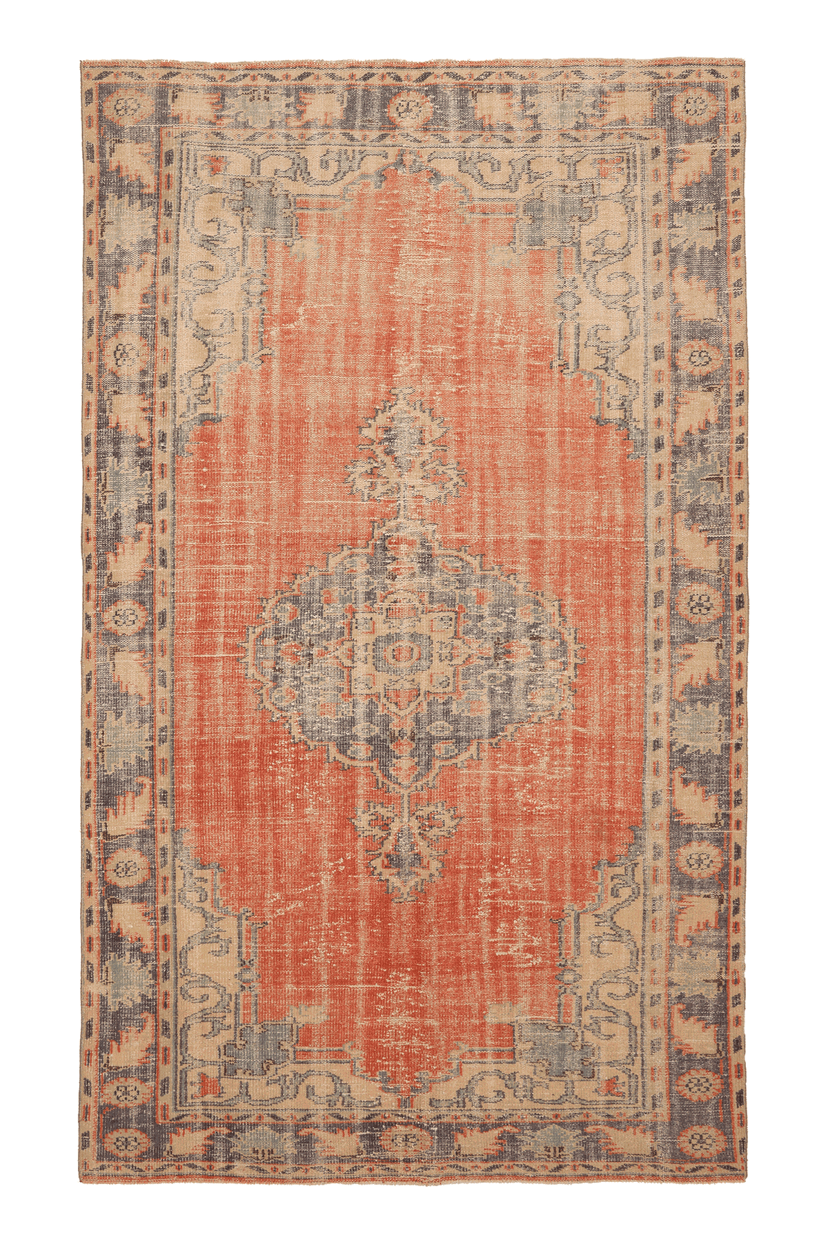 Vintage Manisa Turkish Area Rug 6x10 ft — Orange & Blue Floral
