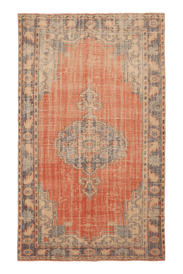 Vintage Manisa Turkish Area Rug 6x10 ft — Orange & Blue Floral