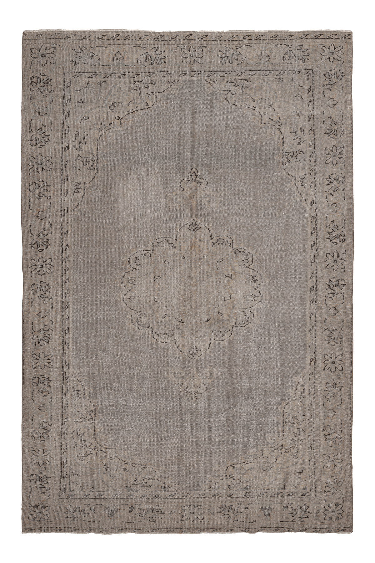Vintage Isparta Turkish Area Rug 7x10 ft — Gray & Beige Floral