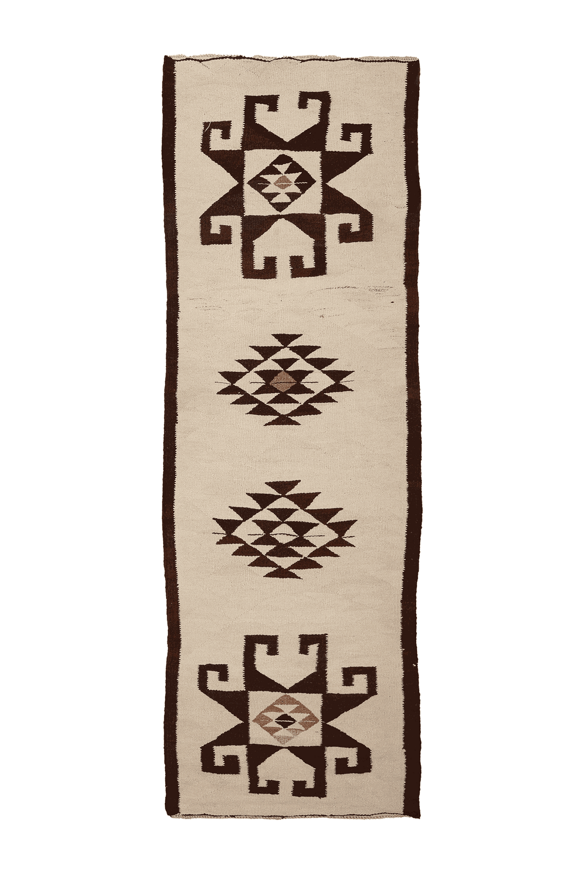 Vintage Southeastern Persian Style Kilim Runner Rug 4x11 ft — Beige & Brown Geometric