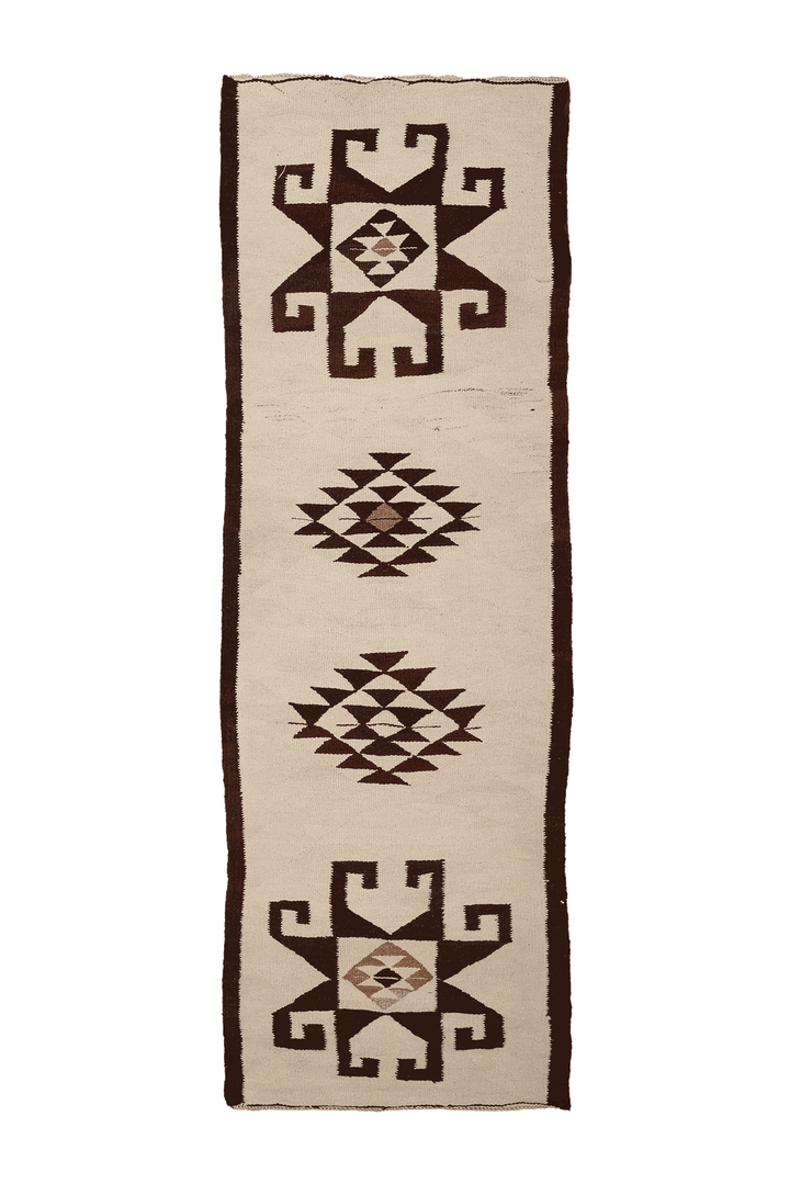 Vintage Southeastern Persian Style Kilim Runner Rug 4x11 ft — Beige & Brown Geometric