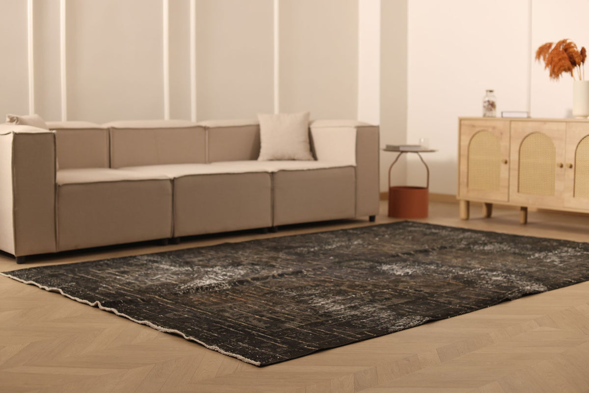 Vintage Isparta Turkish Area Rug 7x10 ft — Gray & Brown Floral