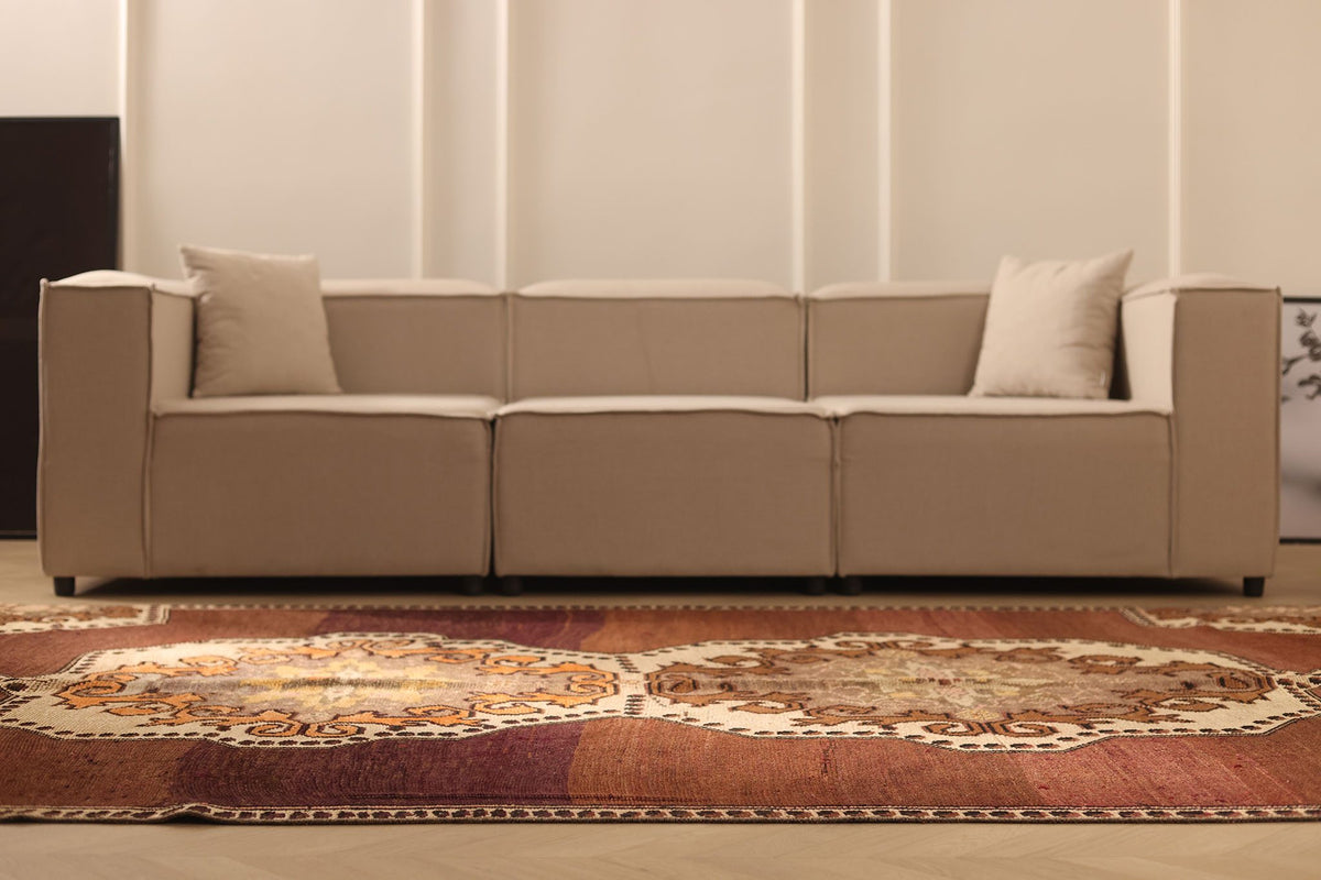 Vintage Kars Turkish Area Rug 6x11 ft — Brown & Beige Floral