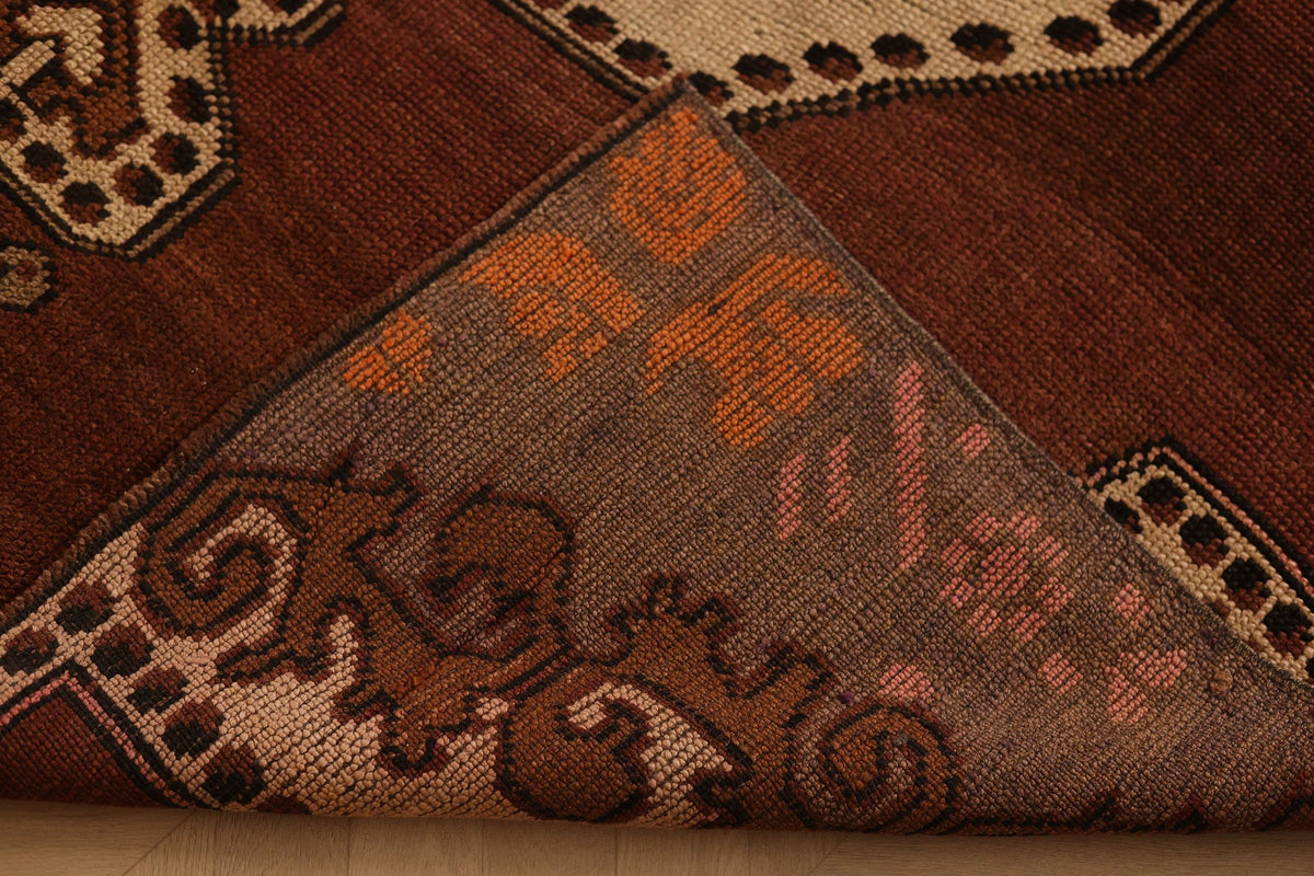 Vintage Kars Turkish Area Rug 6x11 ft — Brown & Beige Floral