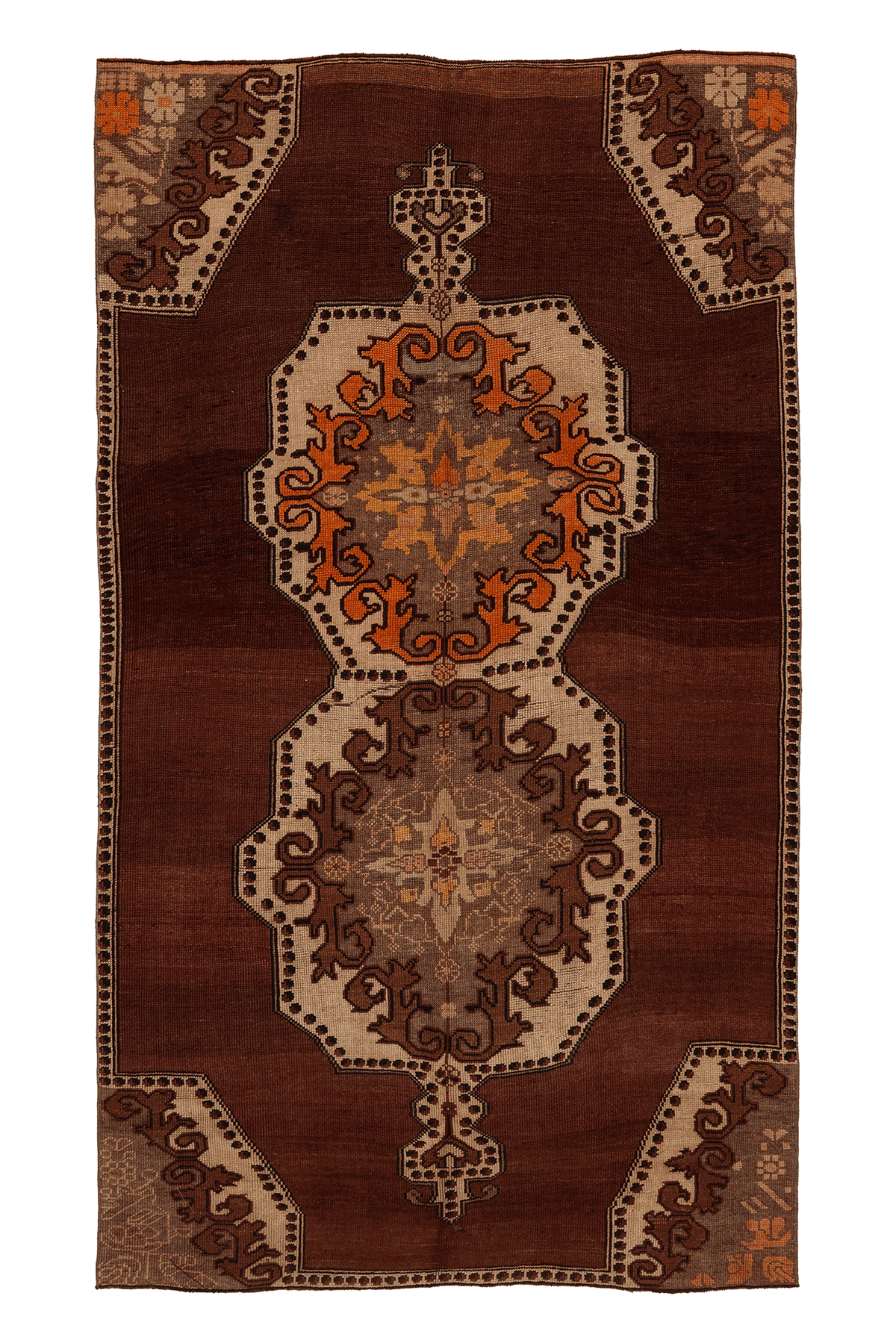 Vintage Kars Turkish Area Rug 6x11 ft — Brown & Beige Floral
