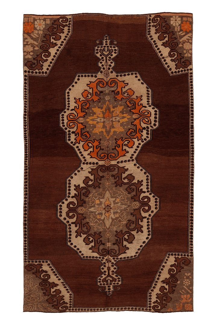 Vintage Kars Turkish Area Rug 6x11 ft — Brown & Beige Floral